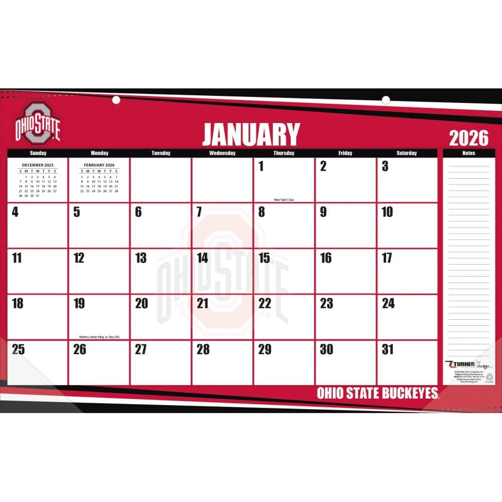 TURNER SPORTS Ohio State Buckeyes 2026 17x11 Desk Calendar (26998901001)