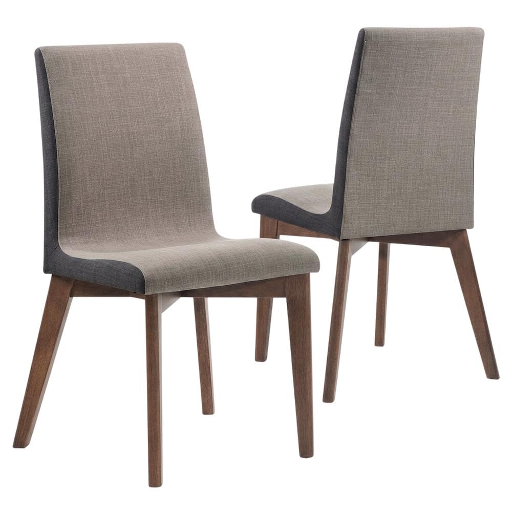 Mid-Century Modern Upholstered Dining Side Chair with Wood Legs Set of by Furnifact – Upholstered, Brown, Pack of 2