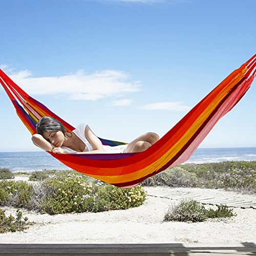 Gold Armour Hammock, Brazilian Style Hammock with Tree Straps for Hanging Durable Hammock, Portable Single Double Hammock for Camping Outdoor Indoor Patio Backyard (Rainbow) - Image 5