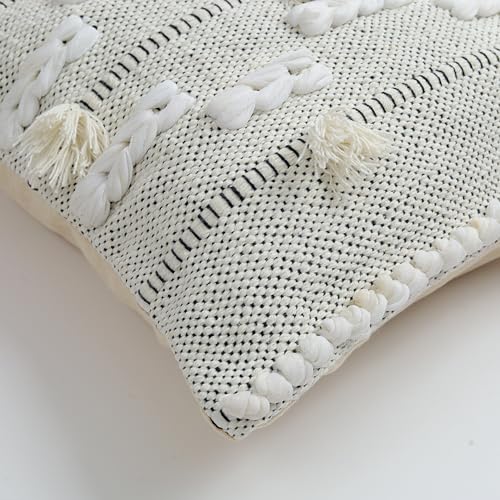 Image of TIB Premium Boho Decorative Throw Cushion Covers, 16 x 16 cm, Set of 2, Cotton. (Grey & White Line)-230 TC