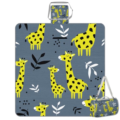 Shimoshe Picnic Blankets 57”x 59”, Leaf Giraffe Waterproof Sandproof Picnic Mat Lightweight Foldable Beach Blanket for Camping Park Grass Beach Outdoor Blanket