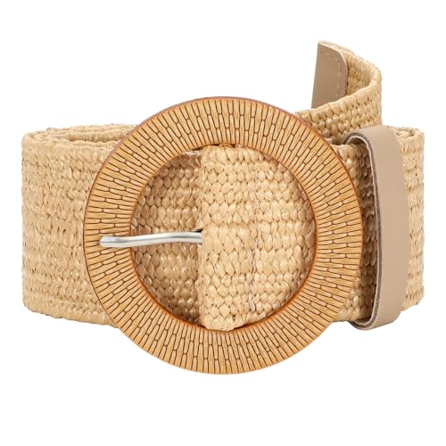 VONMELLI Straw Woven Stretchy Belt for Women Dresses, Wide Boho Elastic Belts Braided Raffia Waist Belt