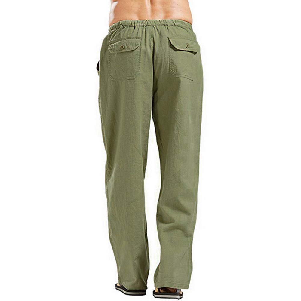 Vanvene - Pantaloni da uomo in lino, vestibilità ampia, casual, leggeri, con coulisse, da spiaggia e da yoga