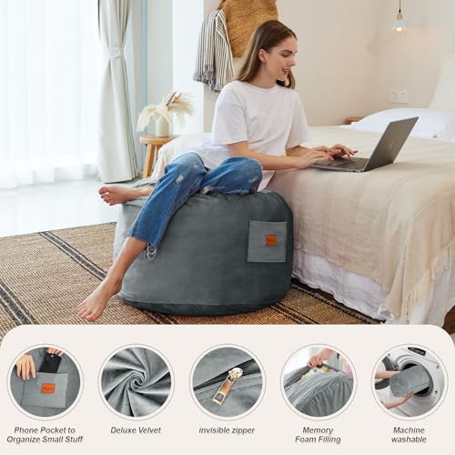 RAINBEAN Bean Bag Chair,Deluxe Velvet Super Soft Lazy Sofa Fur with Memory Foam Filled,Comfortable Adult Bean Bag Chair for Living Room Bedroom College Dorm(73cm/Gray) RAINBEAN Bean Bag Chair,Deluxe Velvet Super Soft Lazy Sofa Fur with Memory Foam Filled,Comfortable Adult Bean Bag Chair for Living Room Bedroom College Dorm(73cm/Gray)