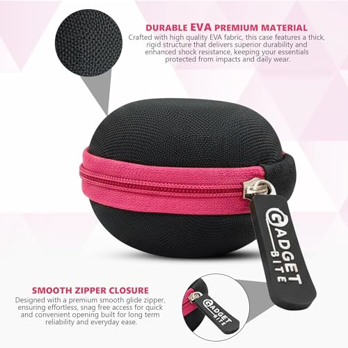 Image of GadgetBite Earphone Carrying Case, Multi-Purpose Travel Organizer for Earphones, Headsets, Pen Drives, SD Cards, Shock-Proof Ballistic Nylon, Soft Fabric, Mesh Pocket for Accessories - Pink