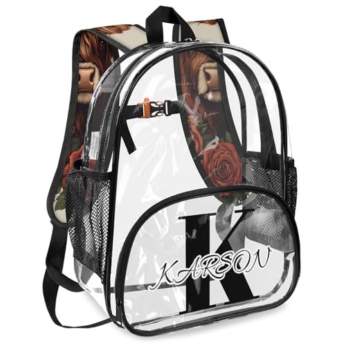 Personalized Cow Large Clear Backpack Stadium Approved Heavy Duty PVC Plastic Custom Flower Cow Transparent Backpacks See Through Bag with Name2