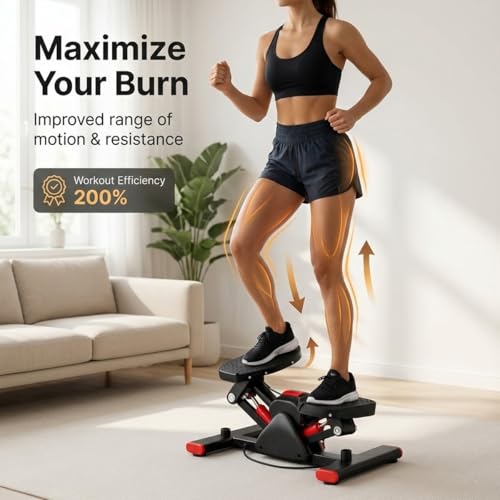 Image of Mini Stair Stepper for Home Gym Exercise - Hydraulic Foot Stepper Machine with Resistance Bands & LCD Monitor - Portable Cardio Fitness Equipment for Weight Loss, Legs & Body Toning