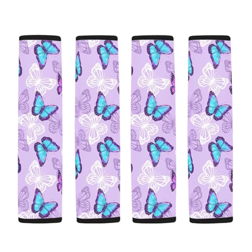 Image of AFPANQZ Blue Butterfly Auto Seat Belt Covers for Adults Children 2 Pack Safety Seatbelt Pad Cushion Kit Car Seats Accessories Vehicle Auto Seatbelt Cushion Pads Universal Fit