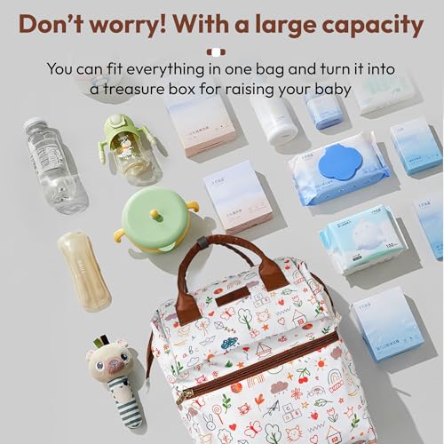 Image of StarAndDaisy Baby Diaper Bag for Mother Travel /Diaper Bags for Mother for Travel with Laptop Pocket, Multi Compartments, Insulated Bottle Pockets, Waterproof, Ultra soft fabric - Nature Print