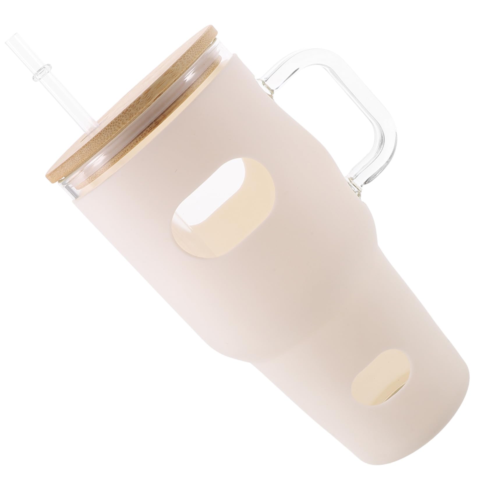 Glasbecher 32oz mit Strohhalm und Deckel, Weiß, Tragbar