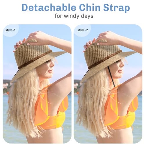 Image of Beach Hats for Women - Sun Hat Womens, Wide Brim Straw Womens Sun Hat with Wind Lanyard Roll Up Foldable UV Protection