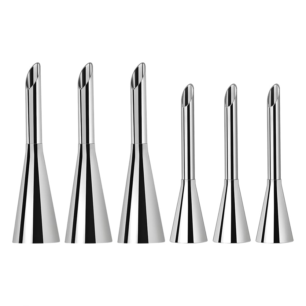 HugeDE 6 Pcs Stainless Steel Long Cake Piping Tips Cream Pastry Icing Nozzles Donut Frosting Decorating Tips Cupcake Puffs Filling Nozzles Baking Dessert Nozzle