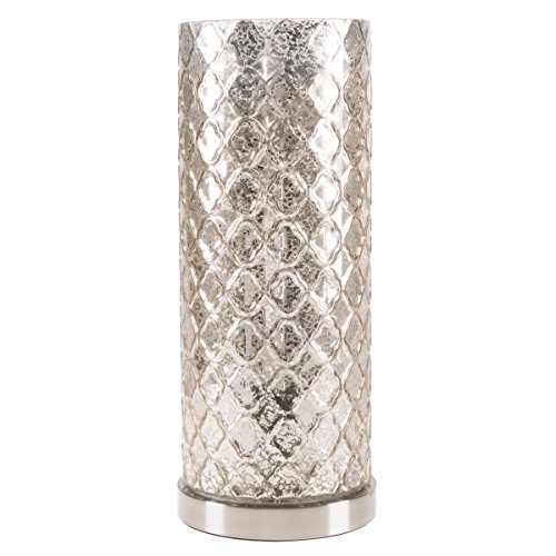 Lavish Home 72-Uplt-2 Table Lamp With Silver Mercury Finish, Embossed Trellis Pattern And Included Led Light Bulb For Home Uplighting #TOP6