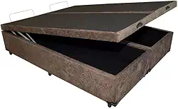 Base de Cama Box Com Baú Queen ou King - bEGE (Marrom, King Suede)