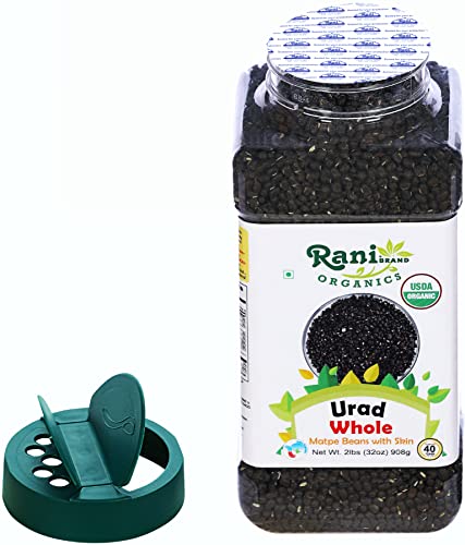 Rani Organic Urid/Urad Whole Black (Matpe Beans With Skin) Indian Lentils 32Oz (2Lbs) 908G Pet Jar ~ All Natural | Vegan | Gluten Friendly | Non-Gmo | Indian Origin | Usda Certified Organic #TOP5