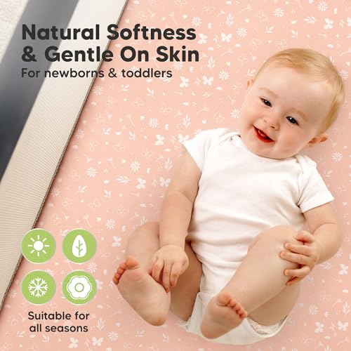 Image of 2 Pack and Play Sheets, Waterproof Mini Crib Sheets Fitted - 38x26 Organic Cotton Pack N Play Sheets for Graco Pack and Play Mattress,Playard Baby Crib Sheets,Neutral for Boy,Girl,Toddler(Butterflies)