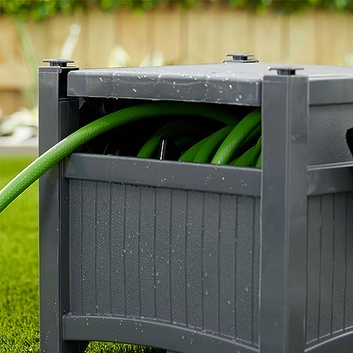 Suncast 100 ft Garden Hose Reel Hideaway, Cyberspace Grey | Resin Outdoor Hose Storage for 5/8in Vinyl Hoses, Weatherproof Design - image 7