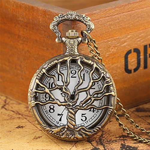 WRVCSS Holle Tree Design zakhorloge heren dames horloge met halsketting cadeau - Afbeelding 3