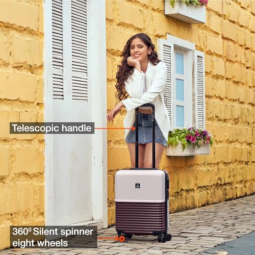 Image of Nasher Miles Istanbul Hard-Sided ABS and PC Cabin Luggage 20 inch | 55cm | 8 Wheels Small Trolley Bag for Travel | Suitcase (Cream Brown)
