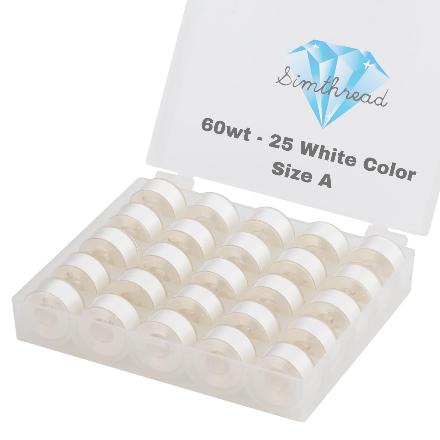 Simthread 25pcs Size A SA156 60WT Prewound Bobbin Thread - White