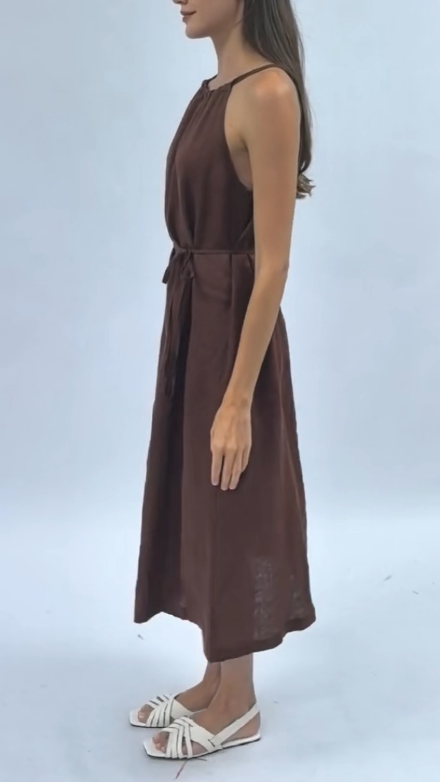 Amazhiyu Womens Linen Halter Sleeveless Maxi Dress Tie Back with Belt and  Pockets Black, X-Small at Amazon Women's Clothing store