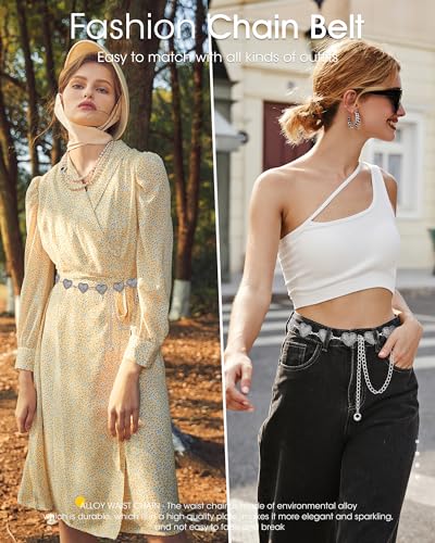 AWAYTR Western Chain Belts for Women - Silver Cowgirl Concho Belts for Jeans Dresses Country Concert Outfit Accessories3