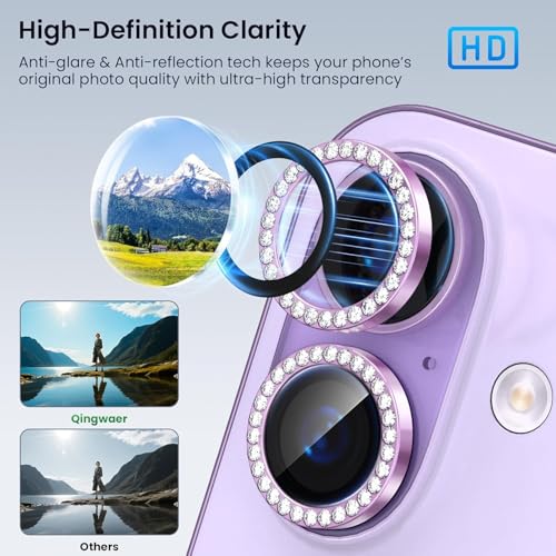 Image of Diamond Camera Lens Protector for iPhone 17 Purple HD Clear 9H Hard Tempered Glass Camera Cover Waterproof Easy Install Full Camera Protection Anti Drop Case Friendly Luxury Shiny Diamond Design