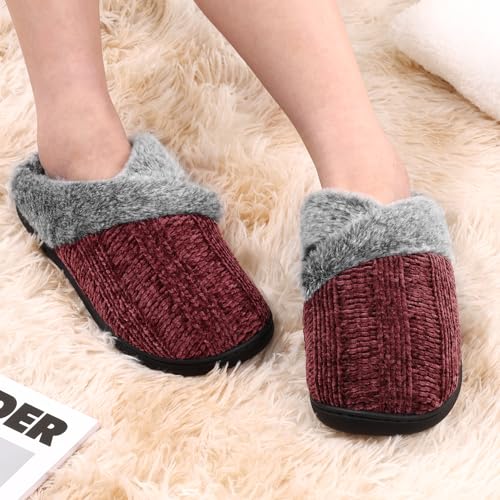 Image of Slippers for Women Fuzzy House Slip on Indoor Outdoor Bedroom Home Shoes | Furry Fleece Lined Ladies Comfy Memory Foam Female Anti-Skid Rubber Hard Sole