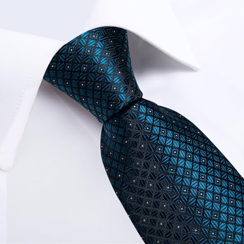 Image of DiBanGu Mens Silk Plaid Tie and Pocket Square Set | Elegant Silk Formal Tie Set, Woven Check Necktie and Cufflinks Tie Clip Set, Perfect for Wedding Party, Comes in Gift Box