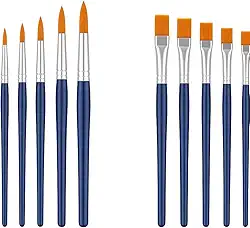 Kit com 12 Pincéis Artísticos de Ponta Fina Ponta Chata Para Aquarela Acrílica Óleo Guache e Artesanato Uso Semi-Profissional e Escolar Detalhes e Contornos