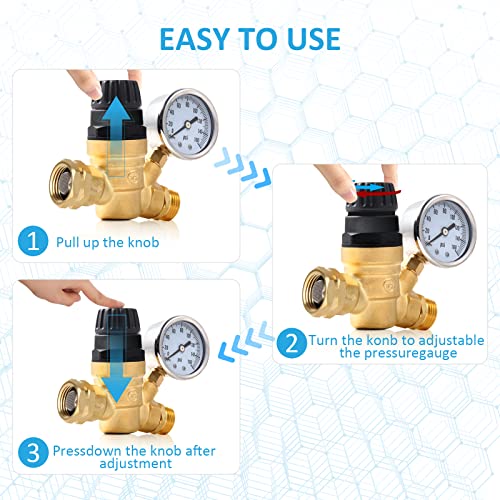 Gociean Handle Adjustable Rv Water Pressure Regulator For Rv Camper, Upgraded Brass Lead-Free Rv Water Pressure Regulator With Gauge And Filters For Rv Camper, Travel Trailer #TOP5