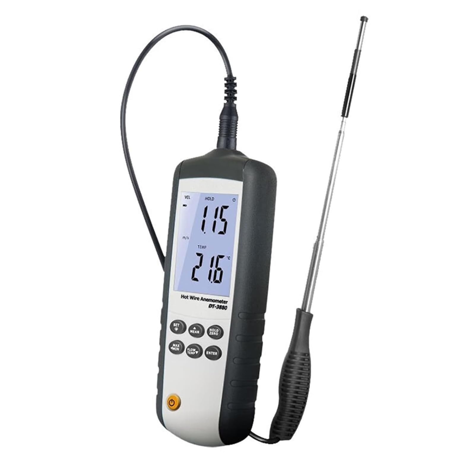 Anemómetro de alambre caliente portátil, medidor de velocidad del viento digital térmico, 0,1~25,0 m/s, pantalla LCD retroiluminada, adecuado for pruebas ambientales, transportadores