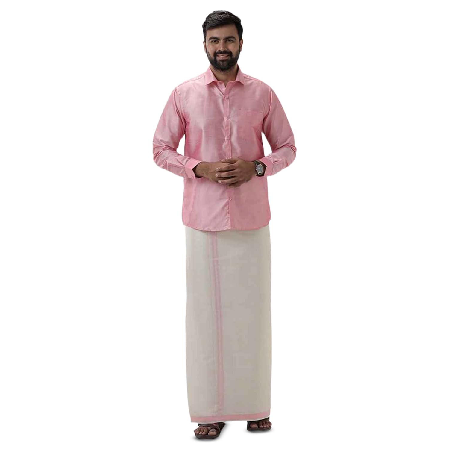uathayam Divine Elite Men’s Full-Sleeve Shirt with Matching Single Dhoti Set | Premium Art Silk & Tissue Traditional Ethnic Wear for Weddings, Festivals & Pooja-picture-14