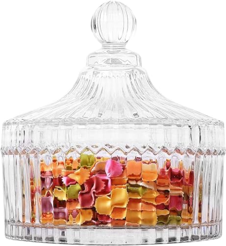 Image of FOMQUAZLI Elegant Glass Jar with Lid for Kitchen Storage | Multipurpose Candy Jar, Dry Fruit, Sugar, Cookies Container | Decorative Crystal Design Glass Storage Box 320ML