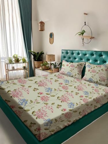 Image of ROSARAHOME 180 TC Microfiber Flat Queen Size Double Bed Bedsheet with 2 Pillow Cover| Bedsheet:240cmx225cm Pillow Covers:45cmx70cm,Floral Multicolor