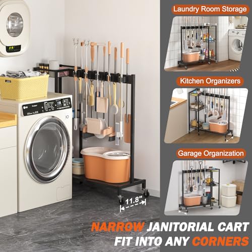 حامل مكنسة خزانة علبة تنظيف منظم مستلزمات التنظيف عربة