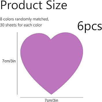 6 PCS Cute Sticky Notes Set,Pastel Heart Notes Pack Cute Stationary
