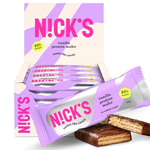 NICKS Protein wafer Vainilla | 25% Proteína | 203 calorías | Barritas Proteicas Oblea Chocolate Sin Azúcar Añadido Low Carb Snack Bar Sin Gluten (24x40g)