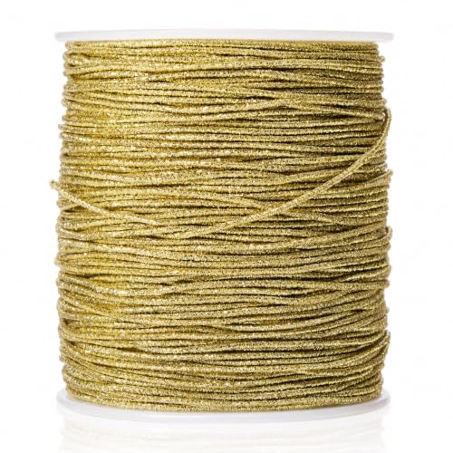 KONMAY 1mm Metallic Gold Elastic Cord for Gift Wrapping & Ornaments