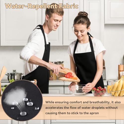 ZhouWei 2 Pezzi Grembiule da Cucina Uomo e Donna, Regolabile Grembiuli da Cucina Grembiule Barbecue Chef Impermeabile con 2 Tasche Taglia Grossa Apron, per Ristorante Caffè (Nero) - immagine 5