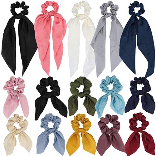 TOBATOBA 15Pcs Hair Scrunchies Satin Silk Elastic Hair Bands Hair Scarf Ponytail Holder Scrunchy Ties Vintage Accessories for Women,2 Style
