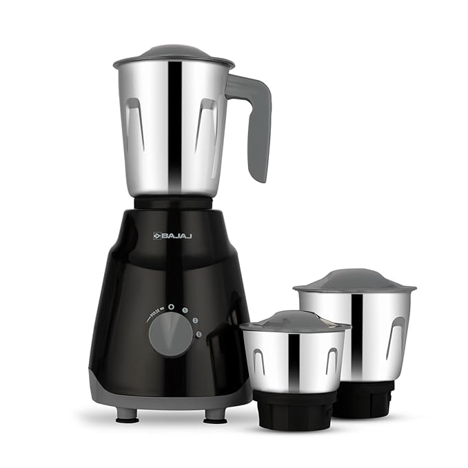 Bajaj GX1 Ninja Series 500W Mixer Grinder With 3 Jars (Stainless Steel Jars) | Superior Mixie For Kitchen | Durable Mixer Grinder | DuraCut Blades | 2 Yrs Warranty 【Black】