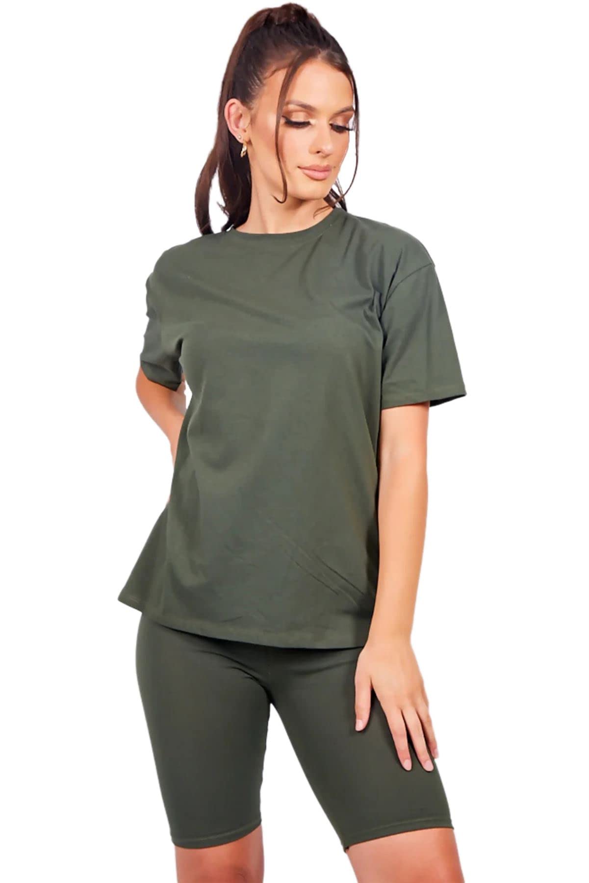 Crazy Girls Womens Cycling Shorts Set Loungewear, Khaki, XXL (UK 20-22)