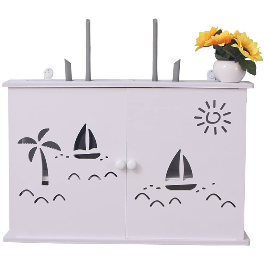 Generico Mensola portaoggetti da Parete Bianca per Router WiFi, Scatola portacavi in Legno, Supporto per Cavi di Alimentazione, 48x11x31,5 cm - Elegante Arredamento per la casa e salvaspazio