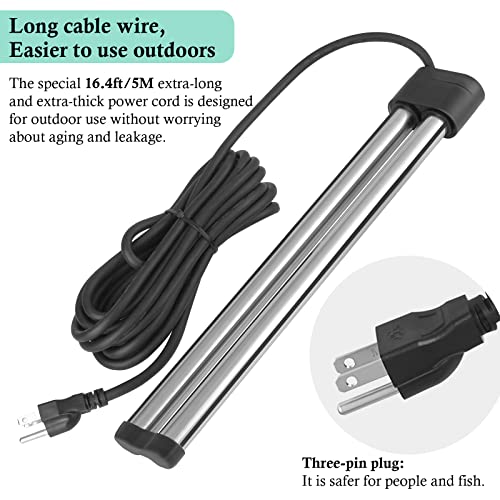 Hitop Outdoor Pond Heater - 150W 300W 600W Aquarium Heater For Small Ponds, With Long Cable Wire And Floatable (600W) #TOP1