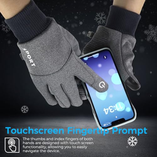 Image of Zibuyu Grey Cycling Gloves, Warm Winter Gloves, Water-Repellent, Touchscreen Gloves, Windproof Running Gloves, Non-Slip for Men and Women, for Running, Cycling, Climbing, etc