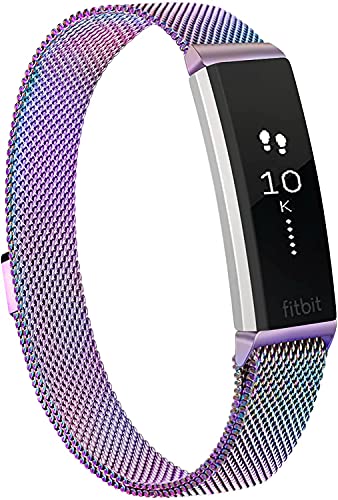 Meliya Metal Loop Bands Compatible with Fitbit Alta/Fitbit Alta HR, Stainless Steel Mesh Megnet Lock Replacement Wristbands for Women Men (Small, 03 Colorful)