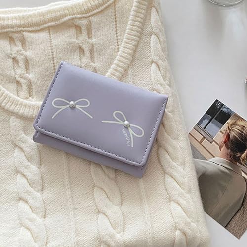 Fashionable Girls Bows Wallet Aesthetic Small Card Holder PU Leather Coin Purse Cash Pocket with Clear Window for Women, White, 10.5x8x2cm4