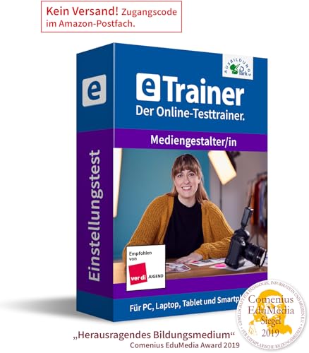 Mediengestalter Einstellungstest 2026: eTrainer – Der Online-Testtrainer | Über 1.800 Aufgaben mit Lösungen: Allgemeinwissen, Deutsch, Mathematik, logisches Denken, visuelles Denken und mehr