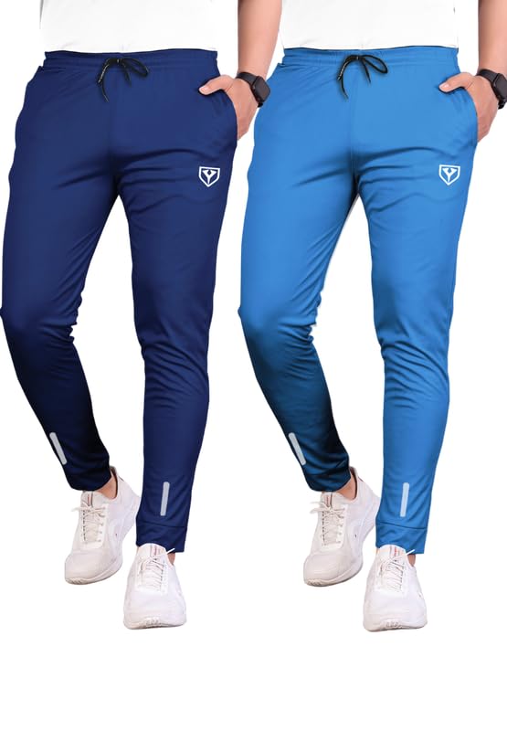 Men's Polyster Track Pants for Active Lifestyles, Stylish Design Comfortable and Versatile Active Wear Combo Pack of 2 (Blue-Neavy Blue-L)